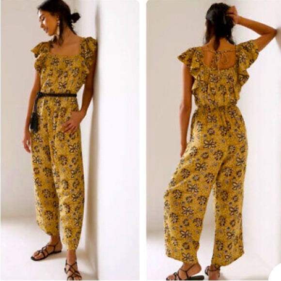 NWT Anthropologie KOPAL Myra Small jumpsuit wide leg, ruffled off shoulder Sz S - Picture 3 of 12